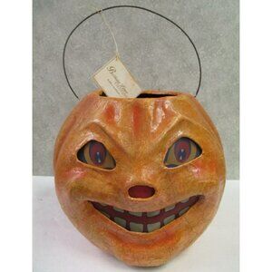 Bethany Lowe Happy Halloween Paper Mache Pumpkin Bucket - Large